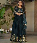 navy faux georgette readymade anarkali suit with zari thread & embroidery work