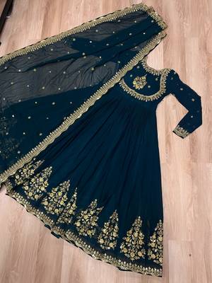 navy faux georgette readymade anarkali suit with zari thread & embroidery work 3
