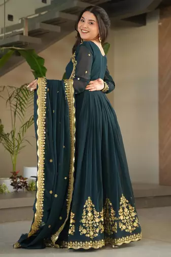 navy faux georgette readymade anarkali suit with zari thread & embroidery work
