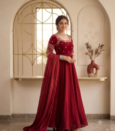 Maroon silk Blend  party wear anarkali gown with zari embroidery