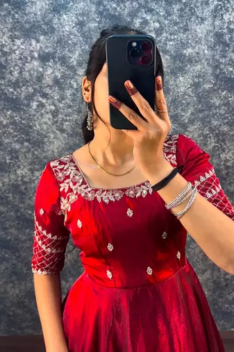 Maroon silk Blend  party wear anarkali gown with zari embroidery