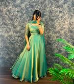 Pista green silk Blend party wear anarkali gown with zari embroidery