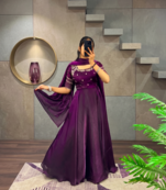 Wine silk Blend  party wear anarkali gown with zari embroidery