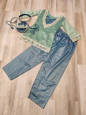 blue silk blend  readymade suit with real mirror & sequence work 4