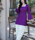 purple silk blend  readymade suit with bandhej printed work