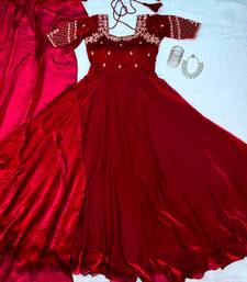 Maroon silk Blend  party wear anarkali gown with zari embroidery