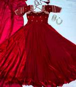 Maroon silk Blend  party wear anarkali gown with zari embroidery