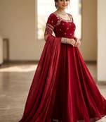 Maroon silk Blend  party wear anarkali gown with zari embroidery