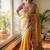 Yellow Color Gold Zari and Ribbon work and real mirror & diamond hand work with beautiful print Silk_Blend Saree 
