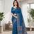 Blue Colour Mirror-work Border And Red Pallu Finished With Red Tassels (Latkan) With Ajarakh Print Gajji Silk Saree