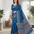 Blue Colour Mirror-work Border And Red Pallu Finished With Red Tassels (Latkan) With Ajarakh Print Gajji Silk Saree