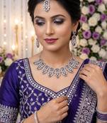 purple rhodium-plated agate stone necklace set with earrings & maang tikka