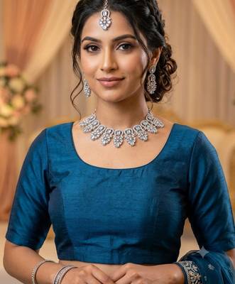 white rhodium-plated agate stone necklace set with earrings & maang tikka 1