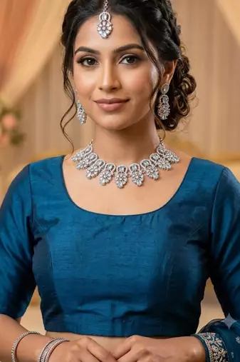 white rhodium-plated agate stone necklace set with earrings & maang tikka