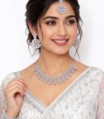 baby pink rhodium-plated agate stone necklace set with earrings & maang tikka