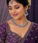 purple rhodium-plated agate stone necklace set with earrings & maang tikka