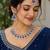 blue rhodium-plated agate stone necklace set with earrings & maang tikka