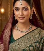 pink pista mehndi-plated agate stone necklace set with earrings & maang tikka