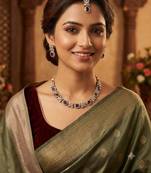 purple mehndi-plated agate stone necklace set with earrings & maang tikka