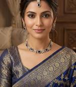 blue mehndi-plated agate stone necklace set with earrings & maang tikka