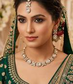 white pink mehndi-plated agate stone necklace set with earrings & maang tikka