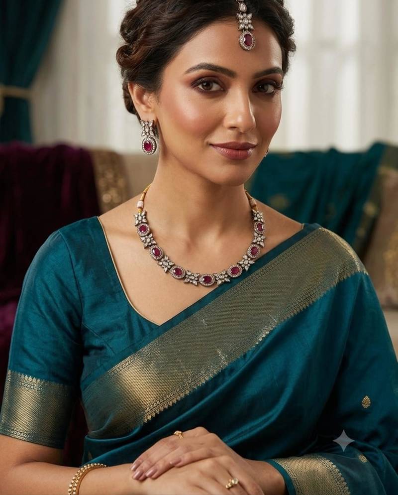 maroon pink mehndi-plated agate stone necklace set with earrings & maang tikka