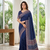 Neavy Blue Colour Mirror Work Border And Red Pallu With Red Tassels (Latkan) With Ajarakh Print Gajji Silk Saree