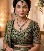 green mehndi-plated agate stone necklace set with earrings & maang tikka