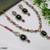 green mehndi-plated agate stone necklace set with earrings & maang tikka