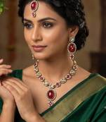 maroon mehndi-plated agate stone necklace set with earrings & maang tikka