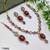 maroon mehndi-plated agate stone necklace set with earrings & maang tikka