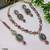 pista matte mehndi-plated agate stone necklace set with earrings & maang tikka