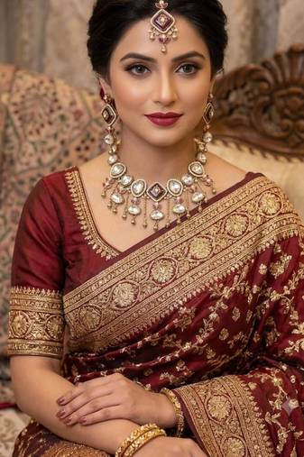 purple mehndi-plated agate stone necklace set with earrings & maang tikka