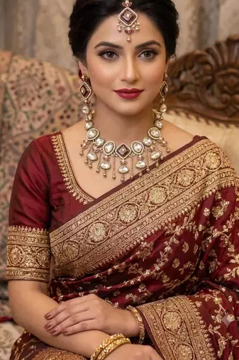 purple mehndi-plated agate stone necklace set with earrings & maang tikka