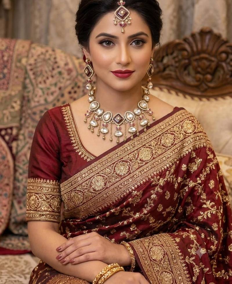 purple mehndi-plated agate stone necklace set with earrings & maang tikka