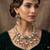 green mehndi-plated agate stone necklace set with earrings & maang tikka