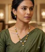 yellow mehndi-plated agate stone necklace set with earrings & kundan