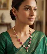 ruby mehndi-plated agate stone necklace set with earrings & kundan