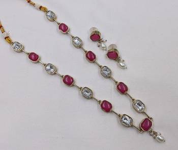 ruby mehndi-plated agate stone necklace set with earrings & kundan 2