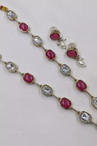 ruby mehndi-plated agate stone necklace set with earrings & kundan