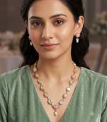 pink mehndi-plated agate stone necklace set with earrings & kundan