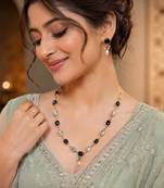 black mehndi-plated agate stone necklace set with earrings & kundan