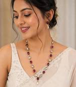 purple mehndi-plated agate stone necklace set with earrings & kundan