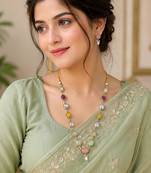 multicolor mehndi-plated agate stone necklace set with earrings & kundan