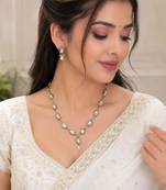 white mehndi-plated agate stone necklace set with earrings & kundan