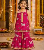 Girls Sleeveless Cotton Kurta & Churidar Salwar Set
