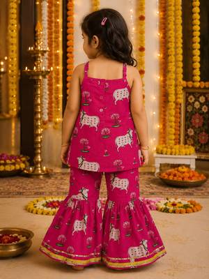 Girls Sleeveless Cotton Kurta & Churidar Salwar Set 2