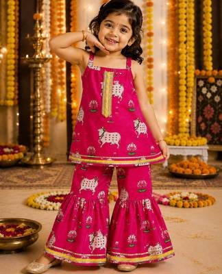 Girls Sleeveless Cotton Kurta & Churidar Salwar Set 3