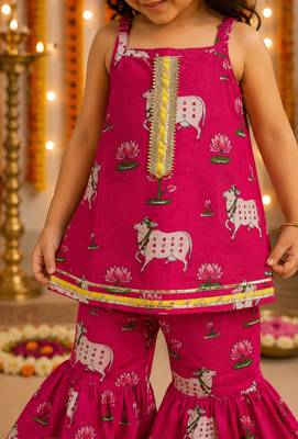 Girls Sleeveless Cotton Kurta & Churidar Salwar Set 4
