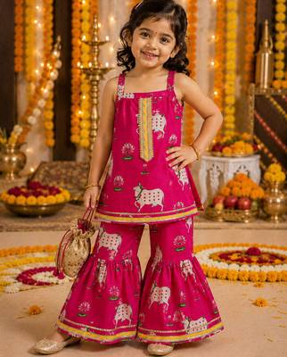 Girls Sleeveless Cotton Kurta & Churidar Salwar Set 5